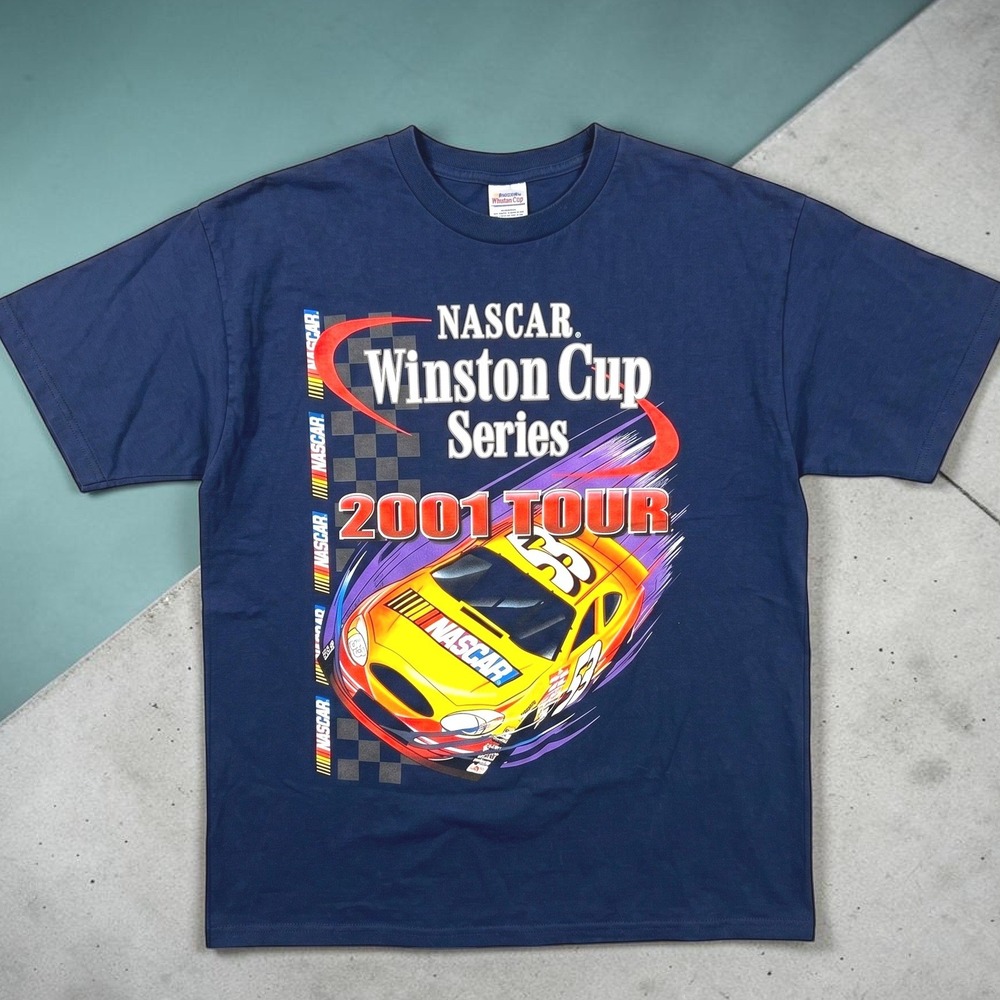 VTG 2001 NASCAR Winston Cup Series T-Shirt Mens XL Checkered Flag‎ Sports Navy